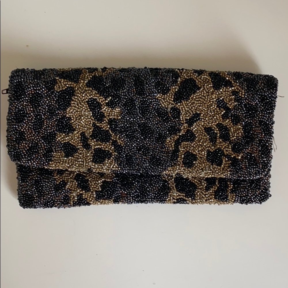 Leopard Print Beaded Bag